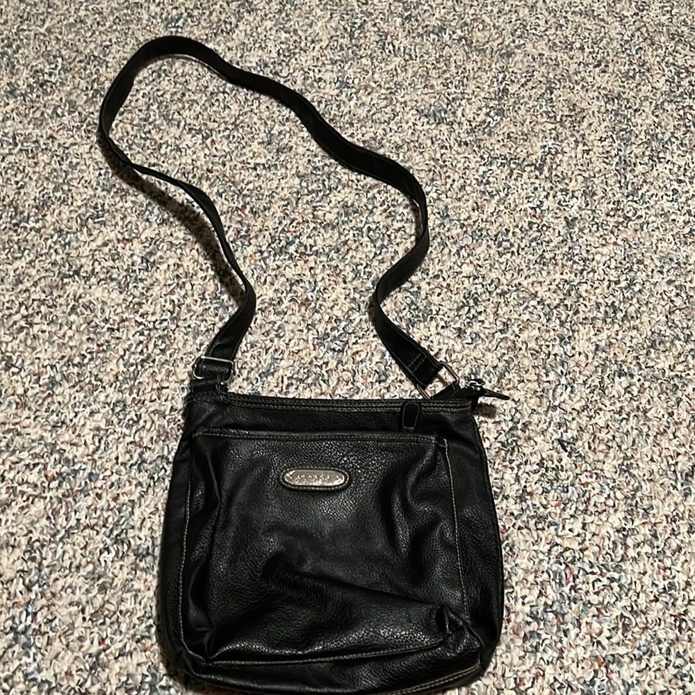 Black leather strada crossbody bag